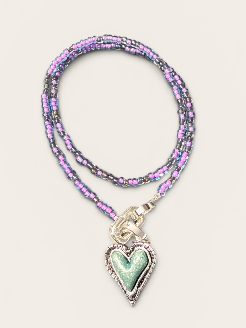 Purple Beaded Heart Necklace.